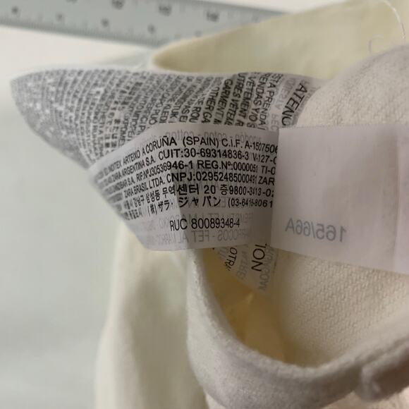 Zara 4 Womens Ecru Wide Leg Baggy Jeans Split Hem High Rise 100% Cotton - Picture 9 of 10